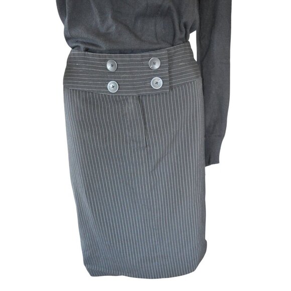 Vintage y2k Larry Levine Black Pinstripe Pencil Skirt Womens 8 Wednesday Addams - Picture 2 of 9
